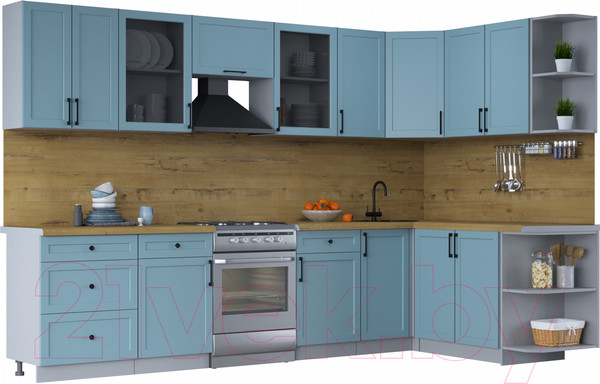Изображение товара Кухонный гарнитур Интерлиния Тренд 1.7x3.2 правая (океан/океан/дуб бунратти)