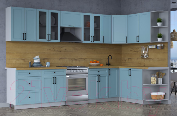 Изображение товара Кухонный гарнитур Интерлиния Тренд 1.7x3.3 правая (океан/океан/дуб бунратти)