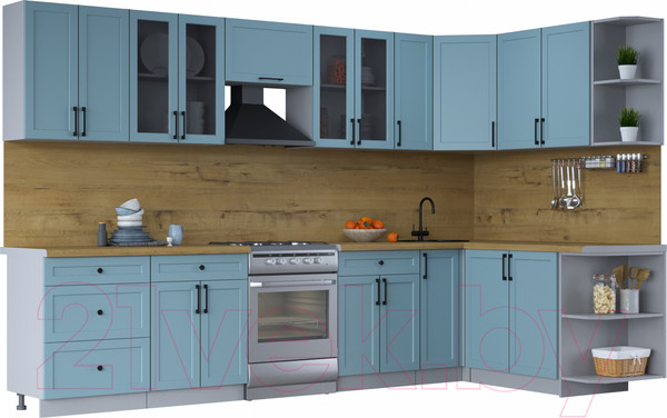Изображение товара Кухонный гарнитур Интерлиния Тренд 1.7x3.3 правая (океан/океан/дуб бунратти)