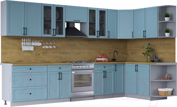 Изображение товара Кухонный гарнитур Интерлиния Тренд 1.7x3.5 правая (океан/океан/дуб бунратти)