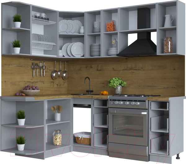 Изображение товара Кухонный гарнитур Интерлиния Тренд 1.5x2.1 левая (белый/белый/кастилло темный)