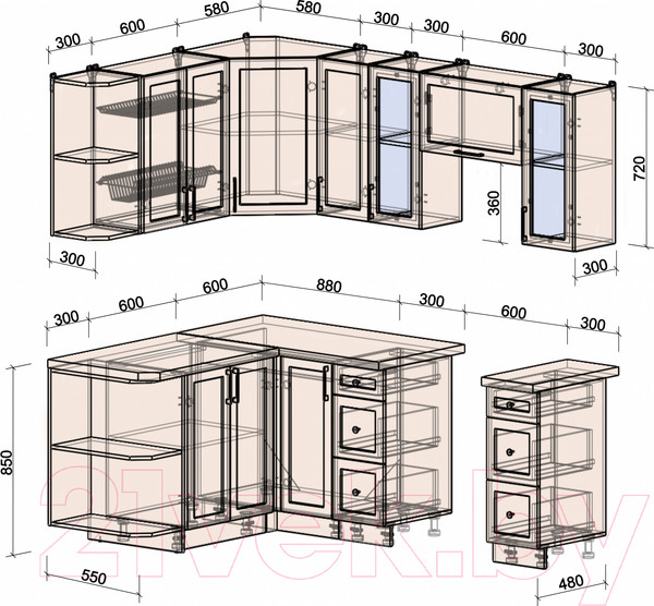 Изображение товара Кухонный гарнитур Интерлиния Тренд 1.5x2.1 левая (белый/белый/кастилло темный)