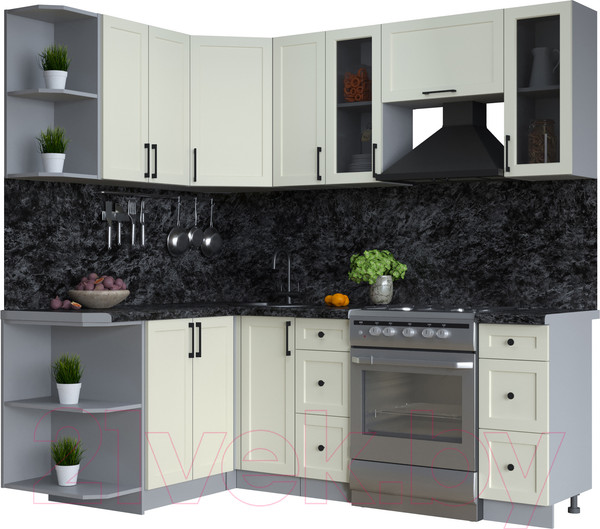 Изображение товара Кухонный гарнитур Интерлиния Тренд 1.5x2.1 левая (белый/белый/кастилло темный)