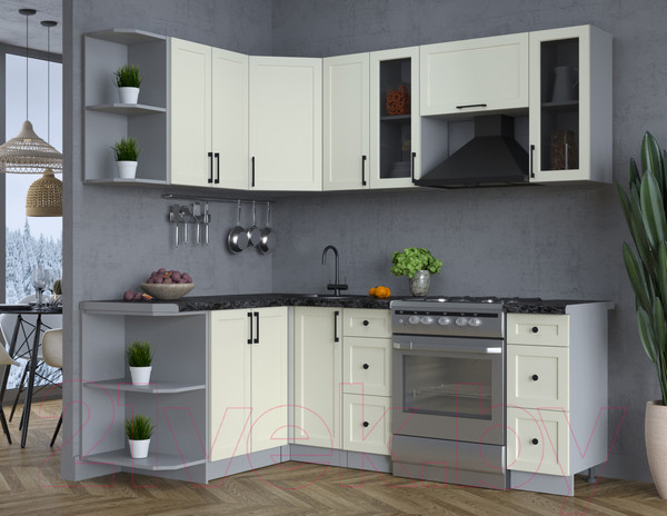 Изображение товара Кухонный гарнитур Интерлиния Тренд 1.5x2.1 левая (белый/белый/кастилло темный)