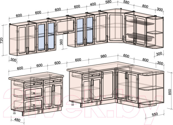 Изображение товара Кухонный гарнитур Интерлиния Тренд 1.7x3.4 правая (океан/океан/дуб бунратти)