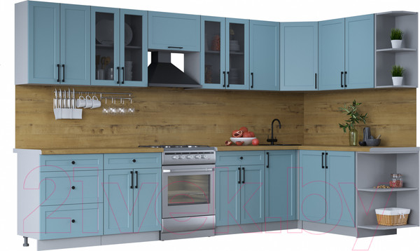 Изображение товара Кухонный гарнитур Интерлиния Тренд 1.7x3.4 правая (океан/океан/дуб бунратти)