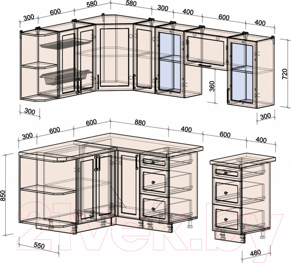 Изображение товара Кухонный гарнитур Интерлиния Тренд 1.5x2.3 левая (белый/белый/кастилло темный)