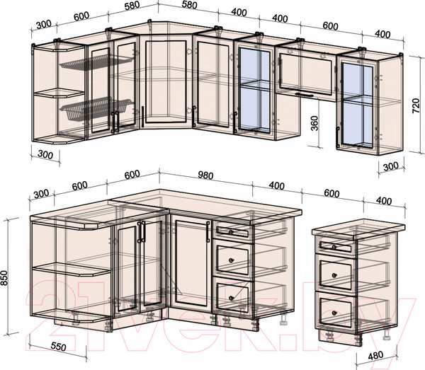 Изображение товара Кухонный гарнитур Интерлиния Тренд 1.5x2.4 левая (белый/белый/кастилло темный)