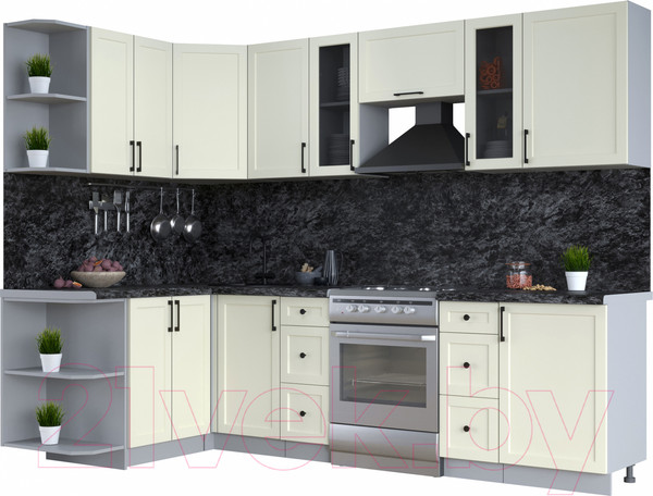 Изображение товара Кухонный гарнитур Интерлиния Тренд 1.5x2.7 левая (белый/белый/кастилло темный)