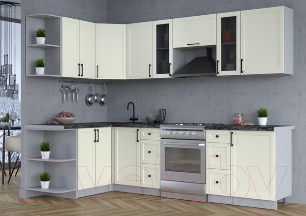 Изображение товара Кухонный гарнитур Интерлиния Тренд 1.5x2.7 левая (белый/белый/кастилло темный)