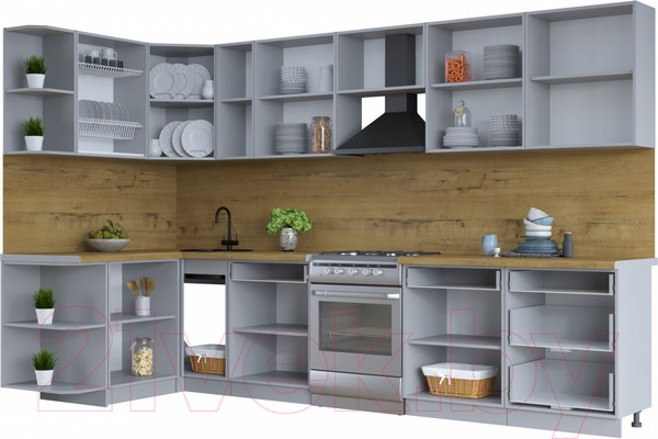 Изображение товара Кухонный гарнитур Интерлиния Тренд 1.5x3.3 левая (белый/белый/кастилло темный)