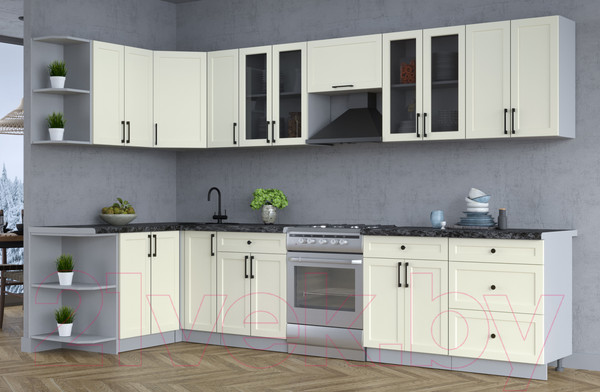 Изображение товара Кухонный гарнитур Интерлиния Тренд 1.5x3.3 левая (белый/белый/кастилло темный)