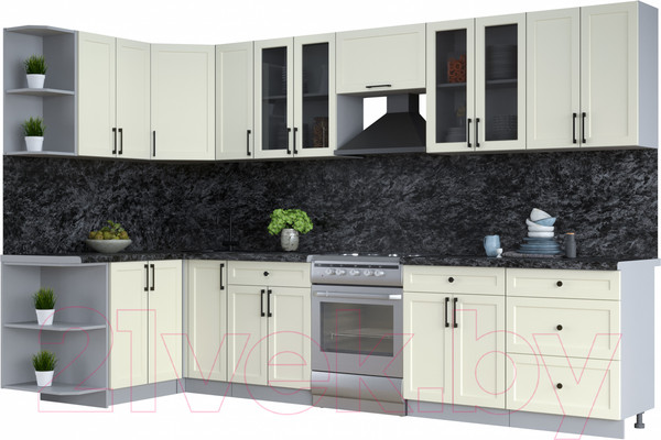 Изображение товара Кухонный гарнитур Интерлиния Тренд 1.5x3.3 левая (белый/белый/кастилло темный)