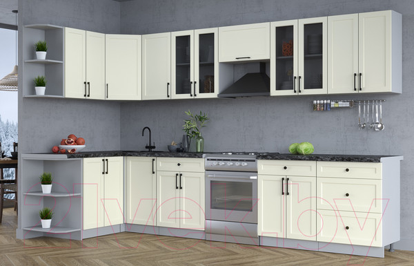 Изображение товара Кухонный гарнитур Интерлиния Тренд 1.5x3.4 левая (белый/белый/кастилло темный)