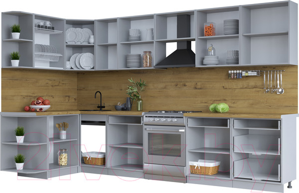 Изображение товара Кухонный гарнитур Интерлиния Тренд 1.5x3.4 левая (белый/белый/кастилло темный)