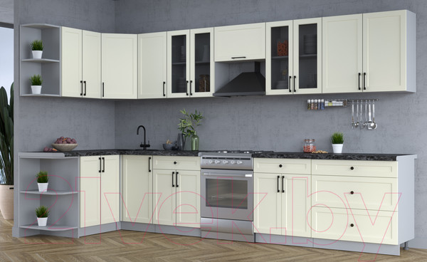 Изображение товара Кухонный гарнитур Интерлиния Тренд 1.5x3.6 левая (белый/белый/кастилло темный)