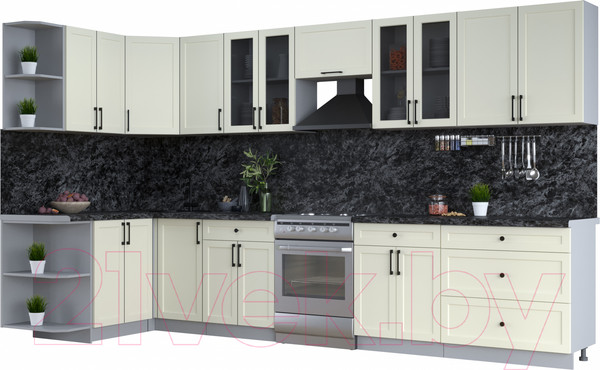 Изображение товара Кухонный гарнитур Интерлиния Тренд 1.5x3.6 левая (белый/белый/кастилло темный)