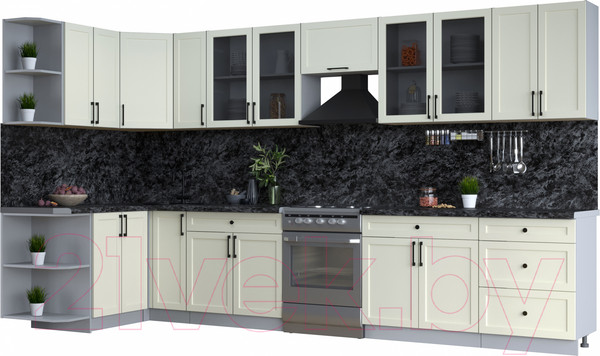 Изображение товара Кухонный гарнитур Интерлиния Тренд 1.5x3.7 левая (белый/белый/кастилло темный)