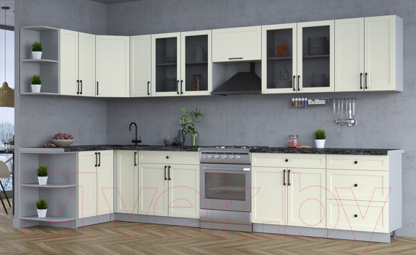 Изображение товара Кухонный гарнитур Интерлиния Тренд 1.5x3.7 левая (белый/белый/кастилло темный)