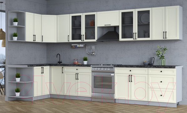 Изображение товара Кухонный гарнитур Интерлиния Тренд 1.5x3.8 левая (белый/белый/кастилло темный)