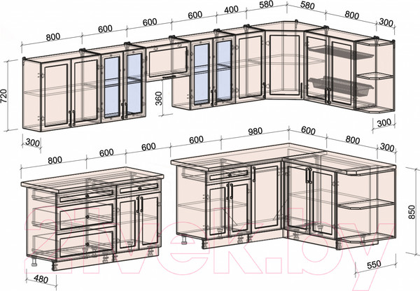 Изображение товара Кухонный гарнитур Интерлиния Тренд 1.7x3.6 правая (океан/океан/дуб бунратти)