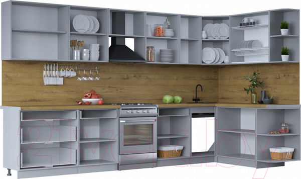 Изображение товара Кухонный гарнитур Интерлиния Тренд 1.7x3.6 правая (океан/океан/дуб бунратти)