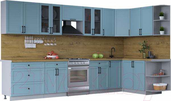 Изображение товара Кухонный гарнитур Интерлиния Тренд 1.7x3.6 правая (океан/океан/дуб бунратти)