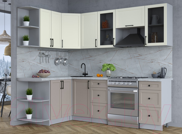 Изображение товара Кухонный гарнитур Интерлиния Тренд 1.5x2.4 левая (луна/белый/серый каспий)