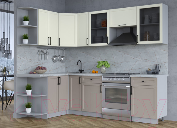 Изображение товара Кухонный гарнитур Интерлиния Тренд 1.5x2.5 левая (луна/белый/серый каспий)