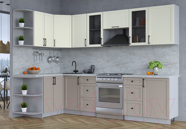 Изображение товара Кухонный гарнитур Интерлиния Тренд 1.5x2.9 левая (луна/белый/серый каспий)