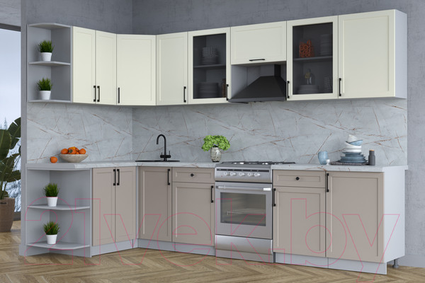 Изображение товара Кухонный гарнитур Интерлиния Тренд 1.5x3.1 левая (луна/белый/серый каспий)