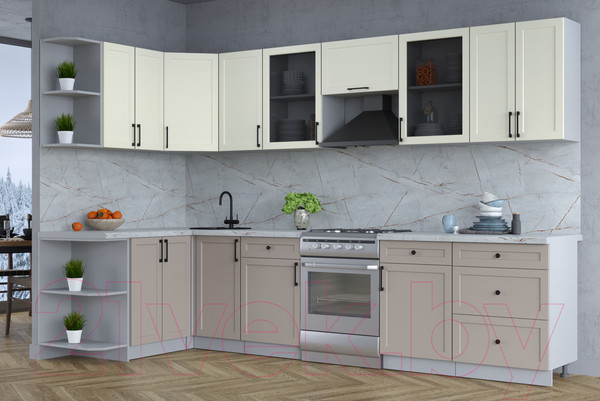 Изображение товара Кухонный гарнитур Интерлиния Тренд 1.5x3.2 левая (луна/белый/серый каспий)