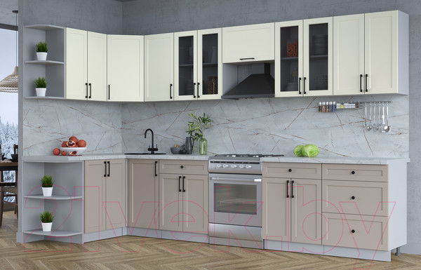 Изображение товара Кухонный гарнитур Интерлиния Тренд 1.5x3.4 левая (луна/белый/серый каспий)