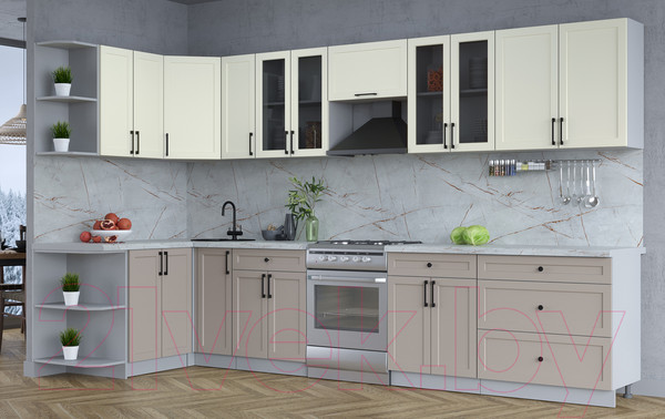 Изображение товара Кухонный гарнитур Интерлиния Тренд 1.5x3.5 левая (луна/белый/серый каспий)