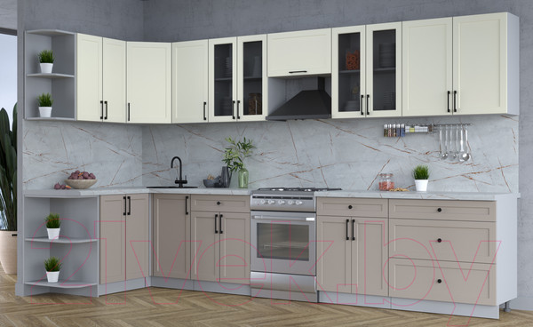 Изображение товара Кухонный гарнитур Интерлиния Тренд 1.5x3.6 левая (луна/белый/серый каспий)