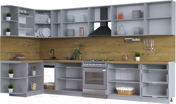 Изображение товара Кухонный гарнитур Интерлиния Тренд 1.5x3.7 левая (луна/белый/серый каспий)