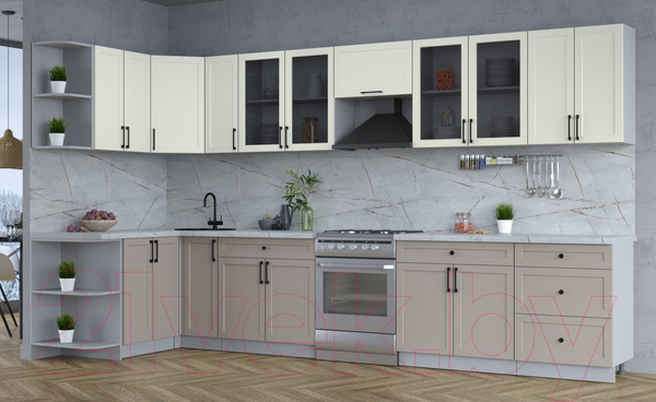 Изображение товара Кухонный гарнитур Интерлиния Тренд 1.5x3.7 левая (луна/белый/серый каспий)