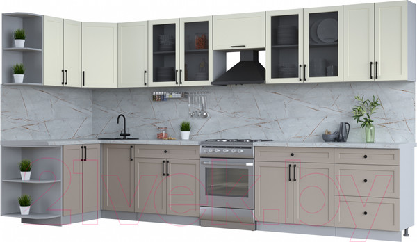 Изображение товара Кухонный гарнитур Интерлиния Тренд 1.5x3.8 левая (луна/белый/серый каспий)