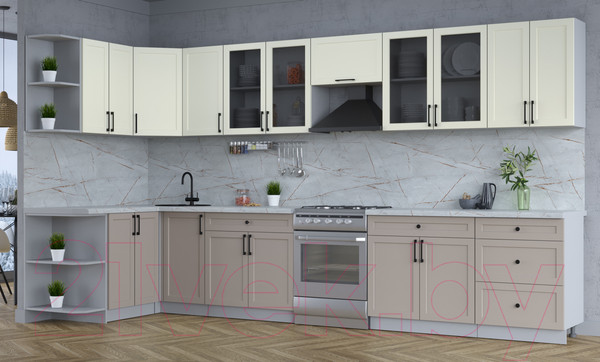 Изображение товара Кухонный гарнитур Интерлиния Тренд 1.5x3.8 левая (луна/белый/серый каспий)