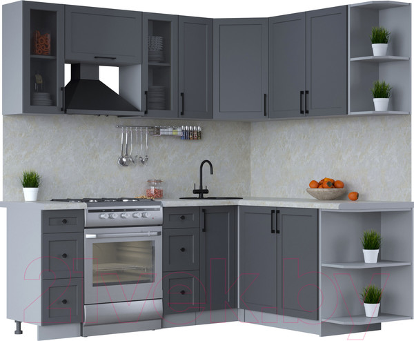 Изображение товара Кухонный гарнитур Интерлиния Тренд 1.7x2.1 правая (пепел/пепел/опал светлый)