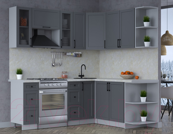 Изображение товара Кухонный гарнитур Интерлиния Тренд 1.7x2.1 правая (пепел/пепел/опал светлый)