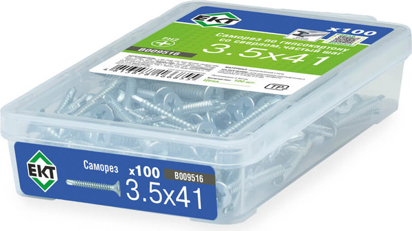 Изображение товара Саморез ЕКТ Для гипсокартона 3.5x41 частый шаг / B009516 (100шт, цинк)