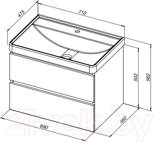 Изображение товара Тумба с умывальником Aquanet Вега 70 / 308335 (белый глянец)