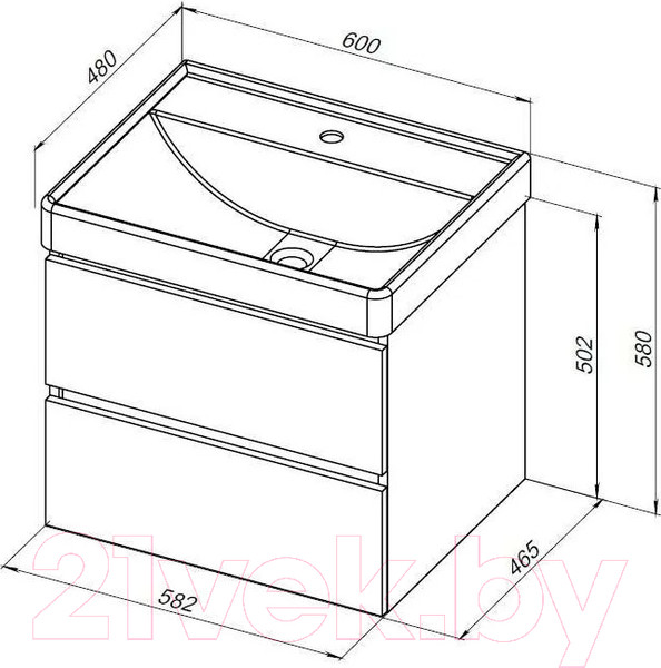 Изображение товара Тумба под умывальник Aquanet Вега 60 / 308318 (белый глянец)