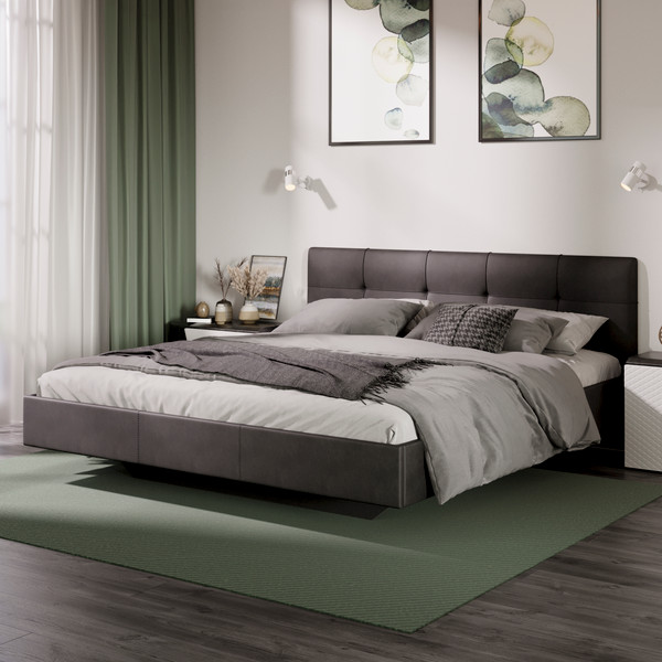 Изображение товара Двуспальная кровать ТриЯ Элис тип 1 с мягкой обивкой 180x200 (велюр графит)