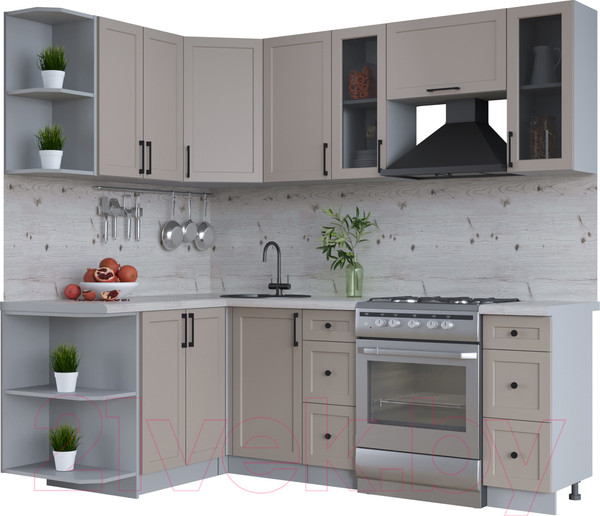 Изображение товара Кухонный гарнитур Интерлиния Тренд 1.5x2.2 левая (луна/луна/бискайская сосна)