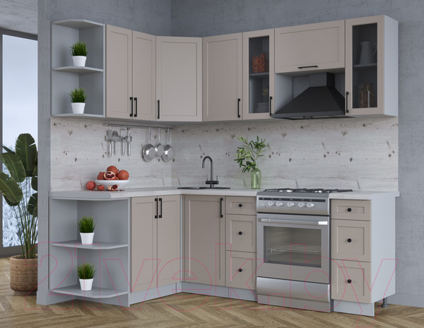 Изображение товара Кухонный гарнитур Интерлиния Тренд 1.5x2.2 левая (луна/луна/бискайская сосна)