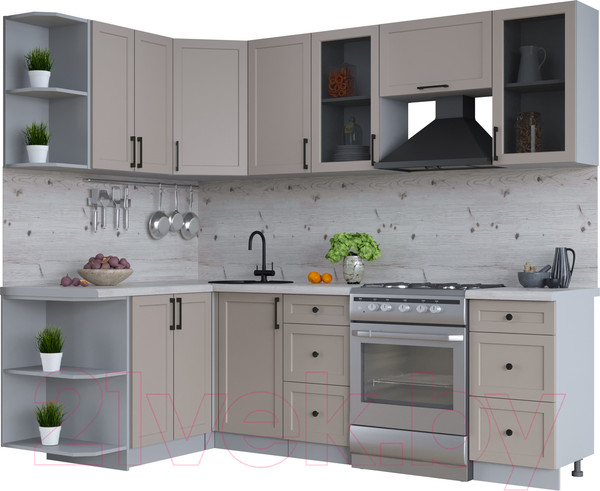 Изображение товара Кухонный гарнитур Интерлиния Тренд 1.5x2.4 левая (луна/луна/бискайская сосна)