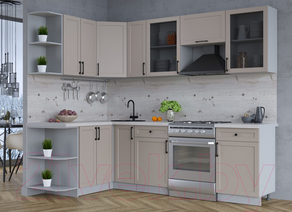 Изображение товара Кухонный гарнитур Интерлиния Тренд 1.5x2.5 левая (луна/луна/бискайская сосна)