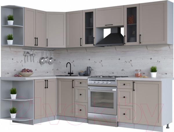 Изображение товара Кухонный гарнитур Интерлиния Тренд 1.5x2.7 левая (луна/луна/бискайская сосна)